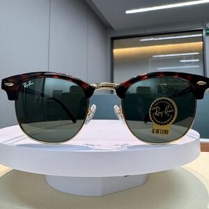 Ray-Ban Tortoise Frame Sunglasses with Dark Green Lenses
